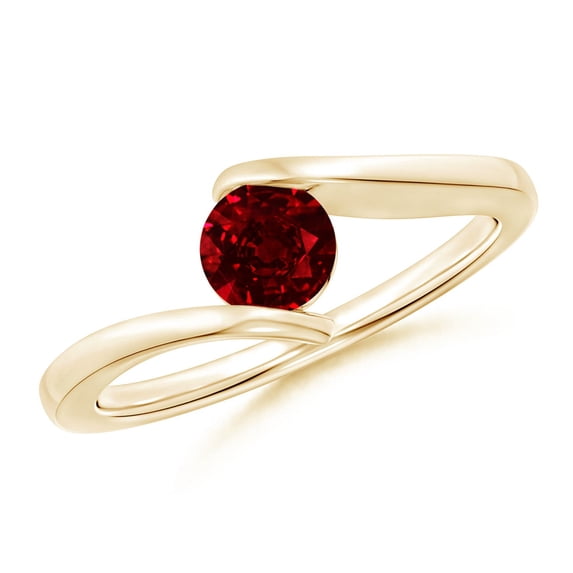 ANGARA Natural Bar-Set Solitaire Round Ruby Bypass Ring in 14K Yellow Gold for Women (Size-5mm) | July Birthstone, Birthday, Anniversary, Jewelry Gift for Women | Natural Ruby Ring