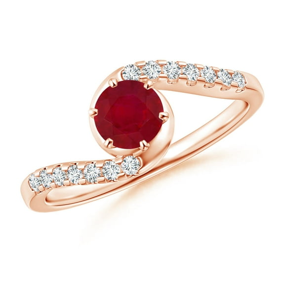 ANGARA Natural Prong-Set Ruby Bypass Ring with Diamond Accents in 14K Rose Gold for Women (Size-5mm) | July Birthstone, Birthday, Anniversary, Jewelry Gift for Women | Natural Ruby Ring