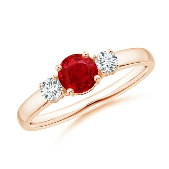 ANGARA Natural Classic Ruby and Diamond Three Stone Engagement Ring in 14K Rose Gold for Women (Size-5mm) | July Birthstone, Birthday, Anniversary, Jewelry Gift for Women | Natural Ruby Ring