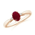 thumbnail image 1 of ANGARA Natural Tapered Shank Ruby Solitaire Engagement Ring with Diamond Accents in 14K Rose Gold for Women (Size-6x4mm) | July Birthstone, Anniversary, Jewelry Gift for Women | Natural Ruby Ring, 1 of 10
