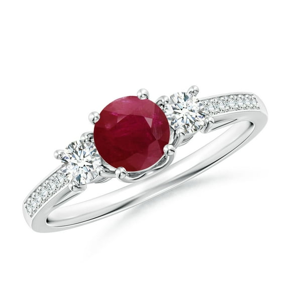 Angara Natural 0.6 Ct. Ruby with Diamond Classic Ring in 14K White Gold for Women (Ring Size: 11.5)