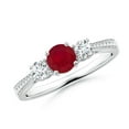thumbnail image 1 of ANGARA Natural Cathedral Three Stone Ruby & Diamond Engagement Ring in 14K White Gold for Women (Size-5mm) | July Birthstone, Birthday, Anniversary, Jewelry Gift for Women | Natural Ruby Ring, 1 of 8