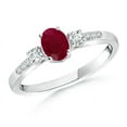 thumbnail image 1 of ANGARA Natural Classic Oval Ruby and Diamond Three Stone Engagement Ring in 14K White Gold for Women (Size-6x4mm) | July Birthstone, Birthday, Anniversary, Jewelry Gift for Women | Natural Ruby Ring, 1 of 8