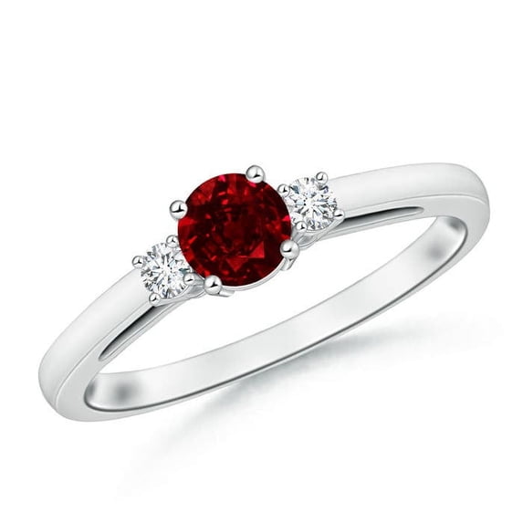 ANGARA Natural Round Ruby & Diamond Three Stone Engagement Ring in 14K White Gold for Women (Size-5mm) | July Birthstone, Birthday, Anniversary, Jewelry Gift for Women | Natural Ruby Ring