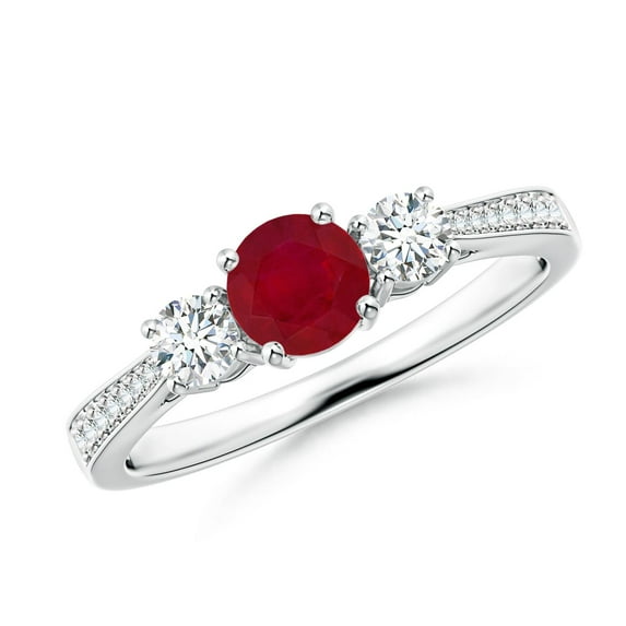 ANGARA Natural Cathedral Three Stone Ruby & Diamond Engagement Ring in 14K White Gold for Women (Size-5mm) | July Birthstone, Birthday, Anniversary, Jewelry Gift for Women | Natural Ruby Ring