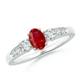 thumbnail image 1 of ANGARA Natural Three Stone Ruby and Diamond Ring with Accents in 14K White Gold for Women (Size-6x4mm) | July Birthstone, Birthday, Anniversary, Jewelry Gift for Women | Natural Ruby Ring, 1 of 9