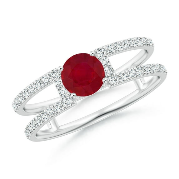 ANGARA Natural Ruby Parallel Split Shank Ring with Accents in 14K White Gold for Women (Size-5mm) | July Birthstone, Birthday, Anniversary, Jewelry Gift for Women | Natural Ruby Ring