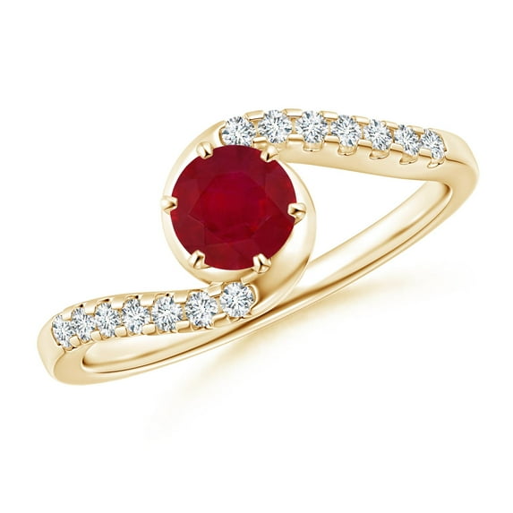 ANGARA Natural Prong-Set Ruby Bypass Ring with Diamond Accents in 14K Yellow Gold for Women (Size-5mm) | July Birthstone, Birthday, Anniversary, Jewelry Gift for Women | Natural Ruby Ring