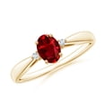 thumbnail image 1 of ANGARA Natural Tapered Shank Ruby Solitaire Engagement Ring with Diamond Accents in 14K Yellow Gold for Women (Size-6x4mm) | July Birthstone, Anniversary, Jewelry Gift for Women | Natural Ruby Ring, 1 of 11