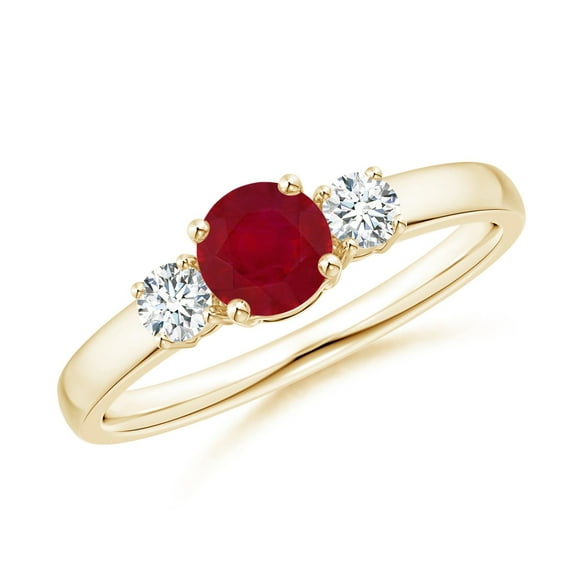 ANGARA Natural Classic Ruby and Diamond Three Stone Engagement Ring in 14K Yellow Gold for Women (Size-5mm) | July Birthstone, Birthday, Anniversary, Jewelry Gift for Women | Natural Ruby Ring