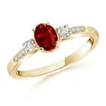 thumbnail image 1 of ANGARA Natural Classic Oval Ruby and Diamond Three Stone Engagement Ring in 14K Yellow Gold for Women (Size-6x4mm) | July Birthstone, Birthday, Anniversary, Jewelry Gift for Women | Natural Ruby Ring, 1 of 8