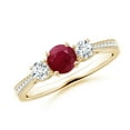 thumbnail image 1 of ANGARA Natural Cathedral Three Stone Ruby & Diamond Engagement Ring in 14K Yellow Gold for Women (Size-5mm) | July Birthstone, Birthday, Anniversary, Jewelry Gift for Women | Natural Ruby Ring, 1 of 8
