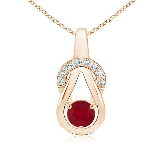 ANGARA Natural Ruby Infinity Knot Pendant with Diamonds in 14K Rose Gold for Women (Size-5mm) | July Birthstone, Birthday, Anniversary, Jewelry Gift for Women | Natural Ruby Necklace