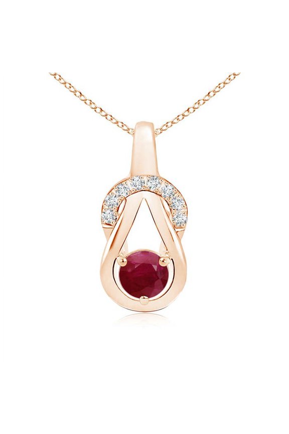 Natural Ruby Infinity Knot Pendant with Diamonds in 14K Rose Gold for Women (Size-5mm) | July Birthstone, Birthday, Anniversary, Jewelry Gift for Women | Natural Ruby Necklace