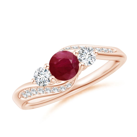 ANGARA Natural Ruby and Diamond Three Stone Bypass Ring in 14K Rose Gold for Women (Size-5mm) | July Birthstone, Birthday, Anniversary, Jewelry Gift for Women | Natural Ruby Ring