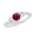 thumbnail image 1 of ANGARA Natural Ruby and Diamond Three Stone Bypass Ring in 14K White Gold for Women (Size-5mm) | July Birthstone Jewelry for Her, 1 of 9