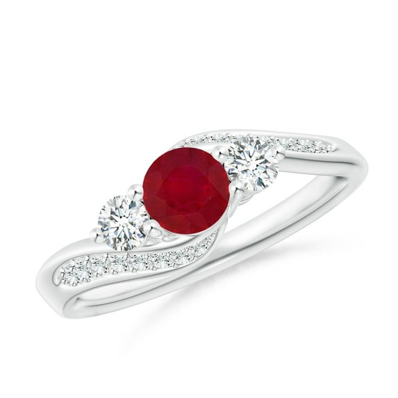 ANGARA Natural Ruby and Diamond Three Stone Bypass Ring in 14K White Gold for Women (Size-5mm) | July Birthstone, Birthday, Anniversary, Jewelry Gift for Women | Natural Ruby Ring