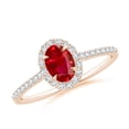 thumbnail image 1 of ANGARA Natural Oval Ruby Halo Engagement Ring in 14K Rose Gold for Women (Size-6x4mm) | July Birthstone, Birthday, Anniversary, Jewelry Gift for Women | Natural Ruby Ring, 1 of 8