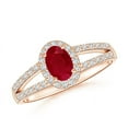 thumbnail image 1 of ANGARA Natural Oval Ruby Split Shank Halo Engagement Ring in 14K Rose Gold for Women (Size-6x4mm) | July Birthstone, Birthday, Anniversary, Jewelry Gift for Women | Natural Ruby Ring, 1 of 10