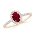 thumbnail image 1 of ANGARA Natural Oval Ruby Halo Engagement Ring in 14K Rose Gold for Women (Size-6x4mm) | July Birthstone, Birthday, Anniversary, Jewelry Gift for Women | Natural Ruby Ring, 1 of 8