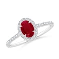 thumbnail image 1 of ANGARA Natural Oval Ruby Halo Engagement Ring in 14K White Gold for Women (Size-6x4mm) | July Birthstone, Birthday, Anniversary, Jewelry Gift for Women | Natural Ruby Ring, 1 of 9