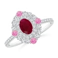 thumbnail image 1 of ANGARA Natural Oval Ruby Double Halo Two Tone Ring with Pink Sapphire in 14K White Gold for Women (Size-6x4mm) | July Birthstone, Birthday, Anniversary, Jewelry Gift for Women | Natural Ruby Ring, 1 of 10