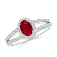 thumbnail image 1 of ANGARA Natural Oval Ruby Split Shank Halo Engagement Ring in 14K White Gold for Women (Size-6x4mm) | July Birthstone, Birthday, Anniversary, Jewelry Gift for Women | Natural Ruby Ring, 1 of 9