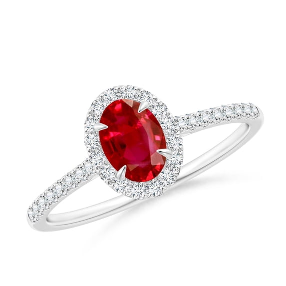 ANGARA Natural Oval Ruby Halo Engagement Ring in 14K White Gold for Women (Size-6x4mm) | July Birthstone, Birthday, Anniversary, Jewelry Gift for Women | Natural Ruby Ring