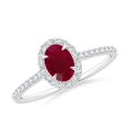 thumbnail image 1 of ANGARA Natural Oval Ruby Halo Engagement Ring in 14K White Gold for Women (Size-6x4mm) | July Birthstone, Birthday, Anniversary, Jewelry Gift for Women | Natural Ruby Ring, 1 of 8