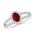 thumbnail image 1 of ANGARA Natural Oval Ruby Split Shank Halo Engagement Ring in 14K White Gold for Women (Size-6x4mm) | July Birthstone, Birthday, Anniversary, Jewelry Gift for Women | Natural Ruby Ring, 1 of 9