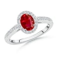 thumbnail image 1 of ANGARA Natural Classic Oval Ruby Halo Engagement Ring with Diamond Accents in 14K White Gold for Women (Size-6x4mm) | July Birthstone, Anniversary, Jewelry Gift for Women | Natural Ruby Ring, 1 of 10