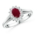 thumbnail image 1 of ANGARA Natural Princess Diana Inspired Ruby Ring with Diamond Halo in 14K White Gold for Women (Size-6x4mm) | July Birthstone, Birthday, Anniversary, Jewelry Gift for Women | Natural Ruby Ring, 1 of 9