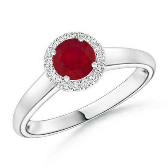 ANGARA Natural Classic Round Ruby and Diamond Halo Ring in 14K White Gold for Women (Size-5mm) | July Birthstone, Birthday, Anniversary, Jewelry Gift for Women | Natural Ruby Ring