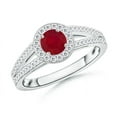 thumbnail image 1 of ANGARA Natural Round Ruby Split Shank Ring with Diamond Halo in 14K White Gold for Women (Size-5mm) | July Birthstone, Birthday, Anniversary, Jewelry Gift for Women | Natural Ruby Ring, 1 of 7
