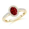 thumbnail image 1 of ANGARA Natural Classic Oval Ruby Halo Engagement Ring with Diamond Accents in 14K Yellow Gold for Women (Size-6x4mm) | July Birthstone, Anniversary, Jewelry Gift for Women | Natural Ruby Ring, 1 of 10