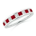 thumbnail image 1 of ANGARA Natural Channel Square Ruby and Diamond Half Eternity Ring in 14K White Gold for Women (Size-2.4mm) | July Birthstone, Birthday, Anniversary, Jewelry Gift for Women | Natural Ruby Ring, 1 of 9