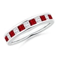thumbnail image 1 of ANGARA Natural Channel Square Ruby and Diamond Half Eternity Ring in 14K White Gold for Women (Size-2.4mm) | July Birthstone, Birthday, Anniversary, Jewelry Gift for Women | Natural Ruby Ring, 1 of 9