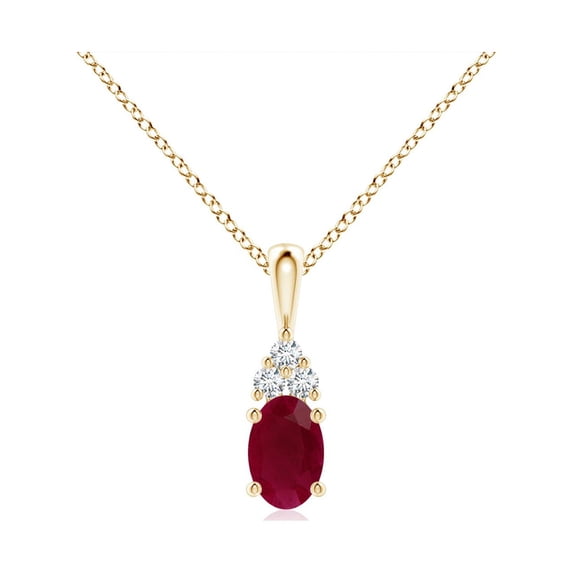 ANGARA Natural Oval Ruby Solitaire Pendant with Trio Diamond in 14K Yellow Gold for Women (Size-6x4mm) | July Birthstone, Birthday, Anniversary, Jewelry Gift for Women | Natural Ruby Necklace