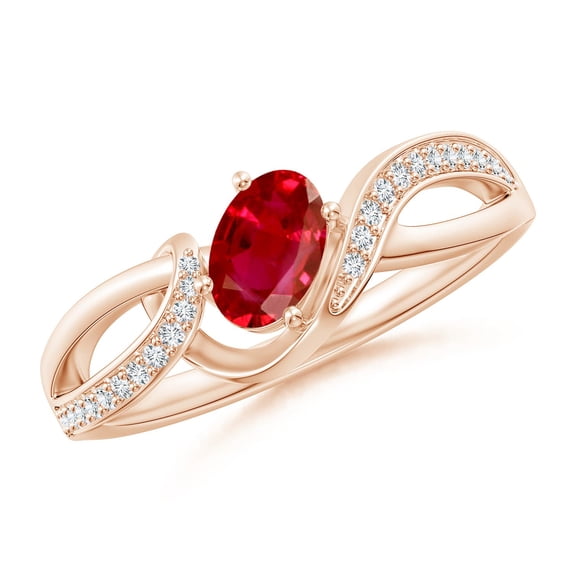 ANGARA Natural Ruby Twisted Ribbon Engagement Ring with Pav� Diamond Accents in 14K Rose Gold for Women (Size-6x4mm) | July Birthstone, Anniversary, Jewelry Gift for Women | Natural Ruby Ring