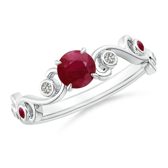 ANGARA Natural Ruby and Diamond Ivy Scroll Ring in 14K White Gold for Women (Size-5mm) | July Birthstone, Birthday, Anniversary, Jewelry Gift for Women | Natural Ruby Ring