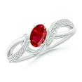 thumbnail image 1 of ANGARA Natural Ruby Twisted Ribbon Engagement Ring with Pav� Diamond Accents in 14K White Gold for Women (Size-6x4mm) | July Birthstone, Anniversary, Jewelry Gift for Women | Natural Ruby Ring, 1 of 9