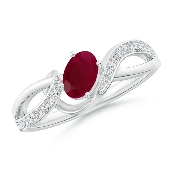Angara Natural 0.6 Ct. Ruby with Diamond Side Stone Ring in Sterling Silver for Women (Ring Size: 3.5)