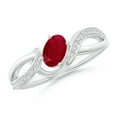 thumbnail image 1 of Angara Natural 0.6 Ct. Ruby with Diamond Side Stone Ring in Sterling Silver for Women (Ring Size: 5.5), 1 of 9