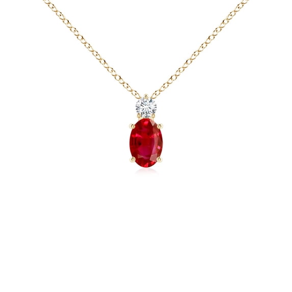 ANGARA Natural Oval Ruby Solitaire Pendant with Diamond in 14K Yellow Gold for Women (Size-6x4mm) | July Birthstone, Birthday, Anniversary, Jewelry Gift for Women | Natural Ruby Necklace