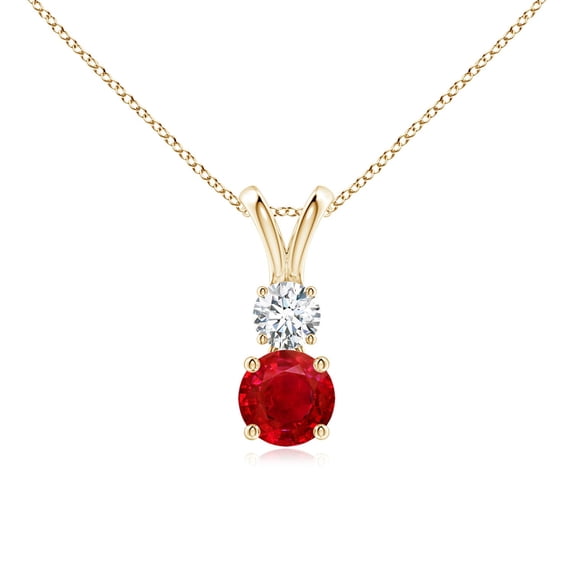 ANGARA Natural Round Ruby and Diamond Two Stone Pendant in 14K Yellow Gold for Women (Size-5mm) | July Birthstone, Birthday, Anniversary, Jewelry Gift for Women | Natural Ruby Necklace