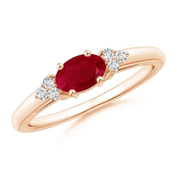 ANGARA Natural East-West Ruby Solitaire Ring with Diamonds in 14K Rose Gold for Women (Size-6x4mm) | July Birthstone, Birthday, Anniversary, Jewelry Gift for Women | Natural Ruby Ring