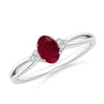 thumbnail image 1 of ANGARA Natural Solitaire Oval Ruby Split Shank Engagement Ring with Trio Diamonds in 14K White Gold for Women (Size-6x4mm) | July Birthstone, Anniversary, Jewelry Gift for Women | Natural Ruby Ring, 1 of 9