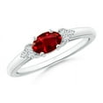 thumbnail image 1 of ANGARA Natural East-West Ruby Solitaire Ring with Diamonds in 14K White Gold for Women (Size-6x4mm) | July Birthstone Jewelry for Her | Natural Ruby Rings, 1 of 8