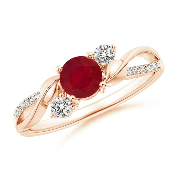 ANGARA Natural Ruby and Diamond Twisted Vine Ring in 14K Rose Gold for Women (Size-5mm) | July Birthstone, Birthday, Anniversary, Jewelry Gift for Women | Natural Ruby Ring