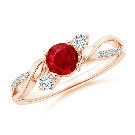ANGARA Natural Ruby and Diamond Twisted Vine Ring in 14K Rose Gold for Women (Size-5mm) | July Birthstone, Birthday, Anniversary, Jewelry Gift for Women | Natural Ruby Ring